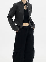ピグメントウォッシュドレザージャケット/Pigment Washed Leather Jacket - Charcoal