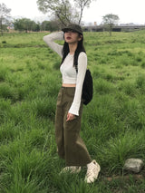 袖口シャーリング長袖T