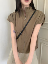 Kaco Nylon Puff Cropped Short-Sleeved Windbreaker Zip-Up
