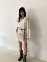 イービーボヘミアンパンチングレースミニワンピース / [Belt Set] Eevee Bohemian Punching Lace Mini Dress