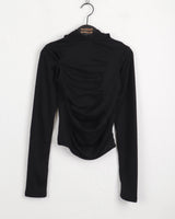 Shaz shirring shoulder slit hooded t-shirt