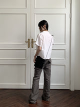 バオポケットVネックオープンカラークロップド半袖シャツ / Bao pocket V-neck open collar cropped short-sleeved shirt