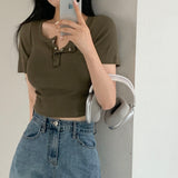 サイドシャーリングリブドクロップ半袖Tシャツ