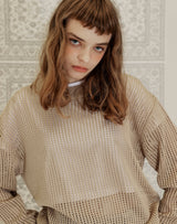 WAFFLE FISHNET SWEATER BEIGE (6691447439478)