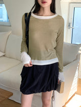 Ann's layered color combination round long-sleeved warmer T-shirt