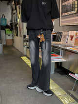 ASCLO ダイアグナルインシジョンブーツカットデニムパンツ