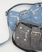 デニムスタッズショルダーバッグ/Denim Studded Shoulder Mini Bag (2color)