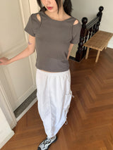 Picto layered shoulder split short sleeve T-shirt