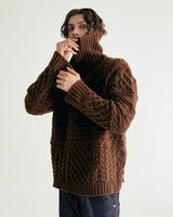UNISEX MERINO WOOL CABLE KNIT ZIPUP M - MOCHA (6636048285814)