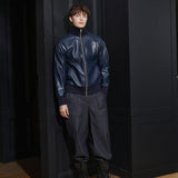 [UNISEX] ROY FAUX LEATHER JUMPER, NAVY (6626804367478)