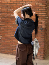 Bubel semi-cropped short-sleeved denim shirt jacket