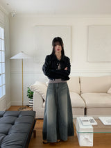 [MADE] Lawson wide collar slim crop crack leather leather jacket