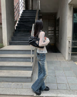 Scratch boots cut denim pants