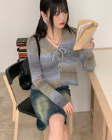 ハルーングラディエントストラップリボンロングスリーブカーディガン