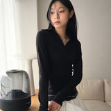 Tart スリムロングVネック襟長袖Tシャツ