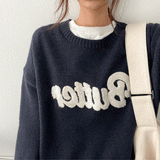 ウールボリューム刺繍バターニット