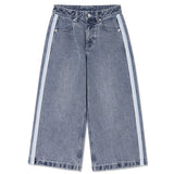 LINE TAPE POINT WIDE-FIT LONG HALF DENIM PANTS [LIGHT BLUE]