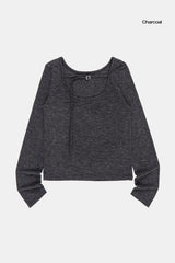 バックルストリングスクープネックロングスリーブ