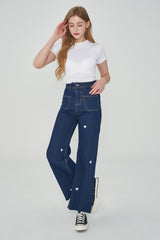 ワイドフィットハートシェープ刺繡ジーンズ/WIDE FIT HEART SHAPE EMBROIDERY JEAN [6887]