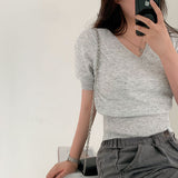 Short Sleeve V-Neck Knit Top