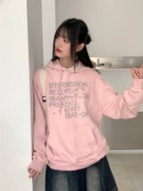 レコーディングY2K レターリングボクシーロングスリーブフーディTシャツ