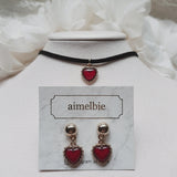 Burgundy Heart Earring and Choker Set