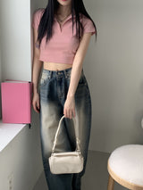トゥーティーpkカラークロップド半袖Tシャツ / Tootie pk collar cropped short sleeve T-shirt