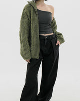 ケーブルハイネックジップアップカーディガン / Cable high neck zip-up cardigan (6color)