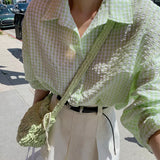 Pom pom seersucker shirt big check - bl
