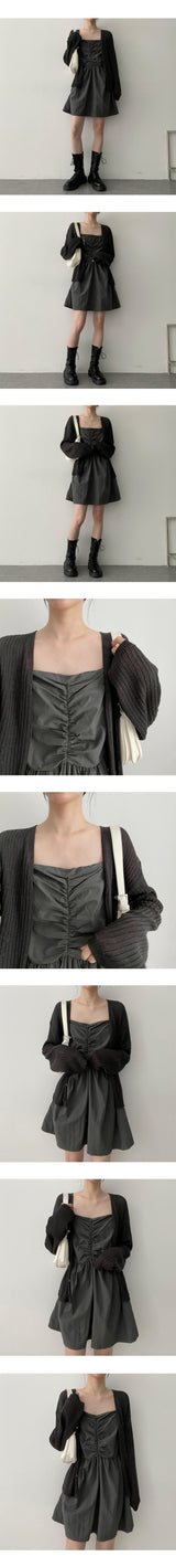 プリーツストリングナイロンスリーブレスミニドレス / Pleated String Nylon Sleeveless Mini Dress