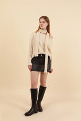 Off Shoulder Muffler Knit Set Cream
