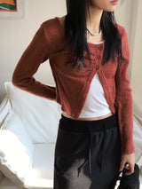 Tati unbalmed diagonal button booklet shirring knit cardigan