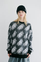 ファンスクリブリングオールオーバークルーネック / BSR2223FWPO079 FUN SCIBBLING ALL OVER CREWNECK BLACK