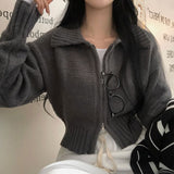 [BELLIDE MADE] Solid Standard Semi-Crop Knit Zip-Up