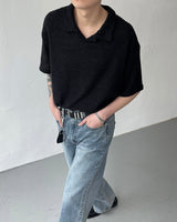AT cornerヘアリーVネック半袖襟付きニット/ AT corner Hairley V-collar Knitwear (3 colors)