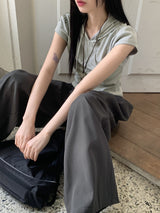 ロモンデイリーバンディングストリングコットンロングワイドパンツ / Romon Daily Banding String Cotton Long Wide Pants