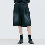 ウォッシュデニムバルミューダパンツ / 2 TUCK WASHED DENIM BERMUDA PANTS BLACK