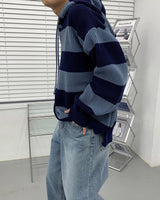 Striped Oversized Warmer Hooded Knitwear (3 colors)