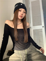 ブラックオフザショルダーバックレストップ