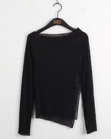 Eloui Pleats Unbalanced Slit Long-Sleeved T-shirt