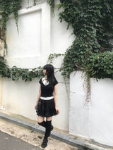 ロマンティックラブリーリボンチョーカーフリルリブドTシャツ