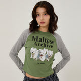 マルチーズアーカイブラグラン長袖Tシャツ