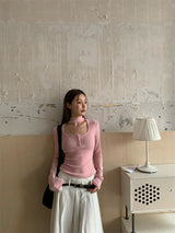 Square holy neck slim fit top