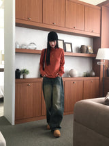 ダットンサイドピンタックウォッシュワイドデニムパンツ