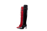 Thigh High Buckle Heel Boots(Red)