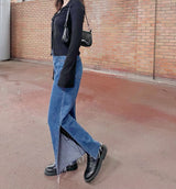 ワイドフィットスリットデニムパンツ/WIDE FIT SLIT MEDIUM BLUE DENIM PANTS [16634]