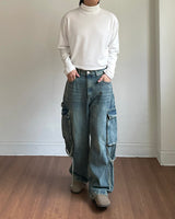 Strap carpenter cargo denim pants