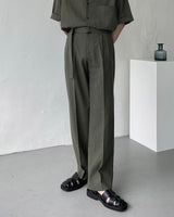 リネンベルトワイドスラックス / ECT linen belt wide slacks (4 colors)