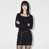 Square Slim Mini Dress [BLACK] (6638396440694)