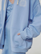 HEAVY WEIGHT OVERFITTED UNIVERSITY LOGO EMBROIDERY HOODIE ZIP UP_ SKY BLUE (6682312867958)